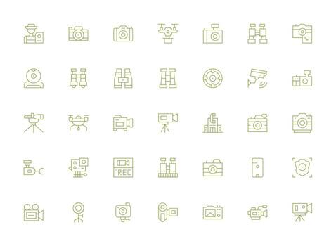 Light Line Style Camera Icons with 35 Vectors Optimized Icon Pack for Digital Products