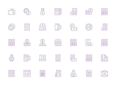 Accounting Set with 35 Light Line Icons Quick Access Icons for UI Development vector