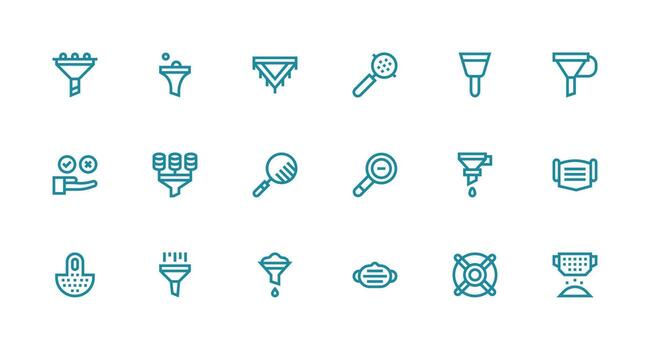 18 íconos para filtración en fuerte carrera línea formato agudo íconos para presentaciones vector
