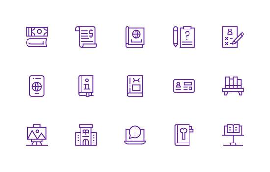 15 Regular Line Style Icons from Documentation Collection Theme-Based Icon Pack vector