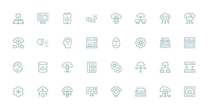 32 Delgado línea estilo íconos desde nube informática colección estándar icono paquete vector