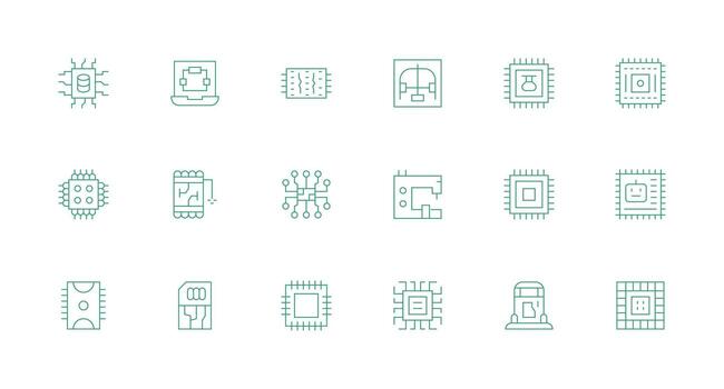 Minimal Line Style Microchip Icons with 18 Vectors Professional Icon Set
