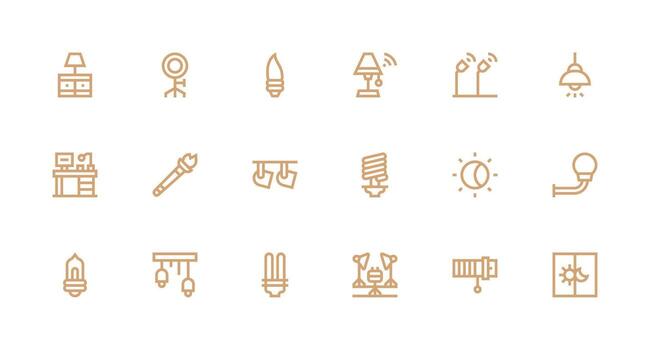 Strong Stroke Line Icons from Lighting Set with 18 Vectors Web Icon Collection