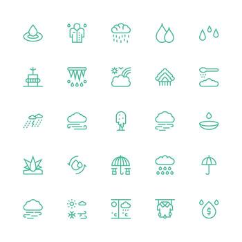 medio carrera contorno íconos desde lluvia conjunto con 25 vectores simplificado icono paquete para visual herramientas