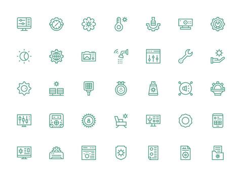 ajustes presentando 35 íconos en regular limpiar línea diseño completar icono haz para web diseño vector