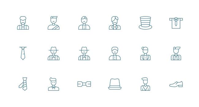 18 Icons for Gentleman in Minimal Line Format Interface Icon Collection for Daily Projects vector