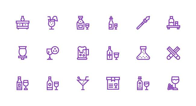 Glassware Icon Set with 18 Strong Stroke Line Graphics Detailed Icon Collection for Design Systems vector