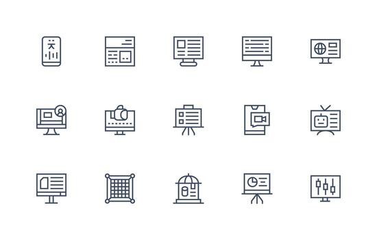 15 Screen Icons in Regular Line Aesthetic Fully Editable Icon Set for Web vector