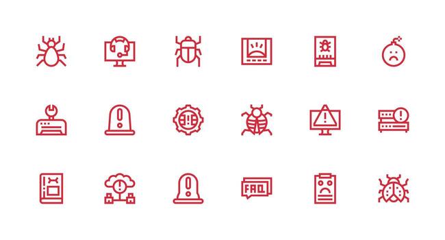18 Icons for Troubleshooting in Strong Stroke Line Format Functional Icon Series vector