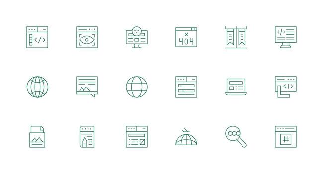 Webpage Icon Set with 18 Minimal Line Graphics User Interface Icons for Digital Products vector