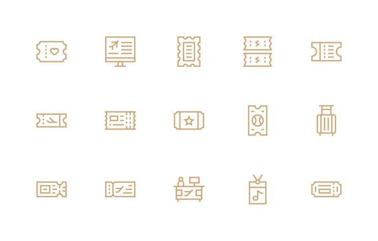 Ticket featuring 15 Icons in Regular Line Design General Use Icon Pack vector