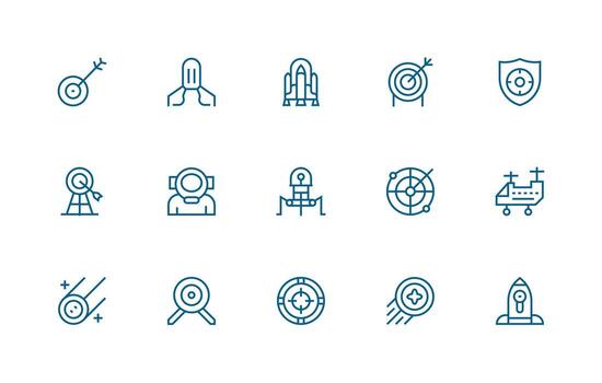 Mission Design Icons featuring 15 in Regular Line Style Versatile Icon Collection for Designers vector