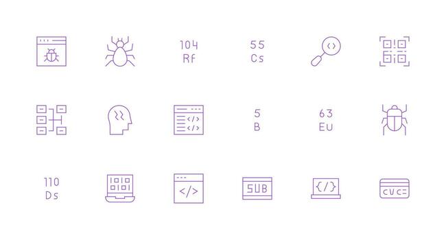 mínimo línea íconos desde código conjunto con 18 vectores escalable íconos para multiplataforma interfaces