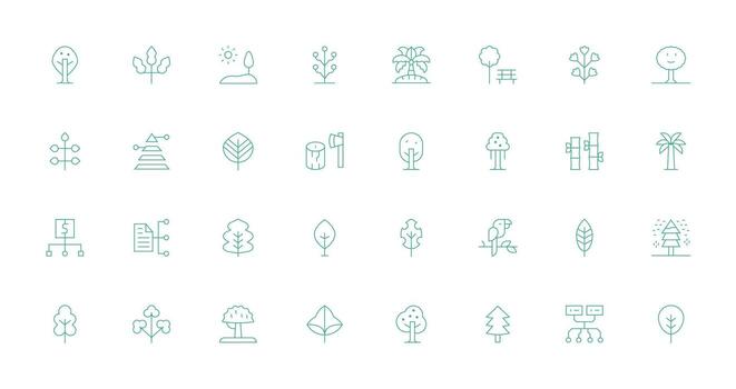 32 Thin Line Style Icons from Tree Collection Style Icon Set vector