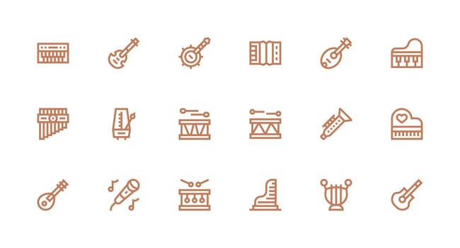 18 Musical Instrument Icons in Strong Stroke Line Aesthetic Scalable Icons for Cross-Platform Interfaces vector