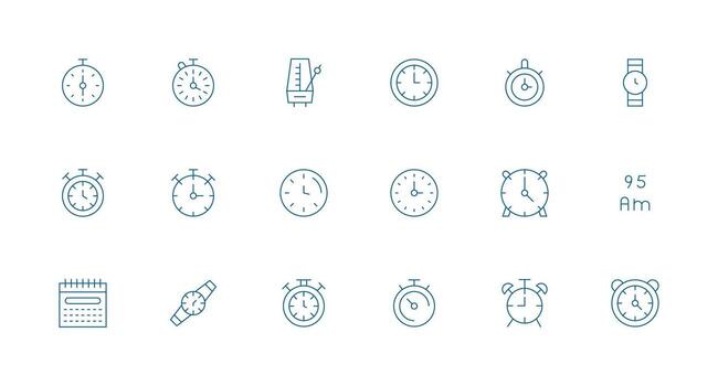 Timekeeping Design Icons featuring 18 in Minimal Line Style Well-Structured Icons for Creative Use vector