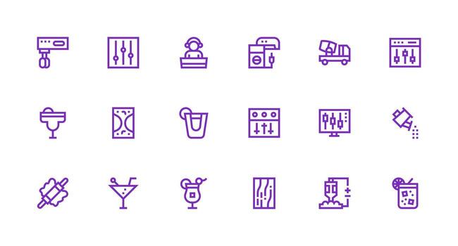 18 Strong Stroke Line Icons for Mixer Graphics Balanced Icon Set for Functional Design vector