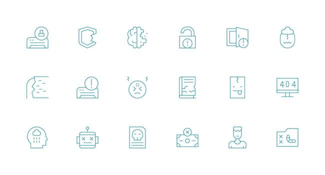 18 Icons for System Error in Minimal Line Format Outline Icon Pack vector