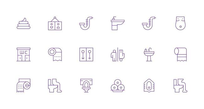 18 Icons for Toilet in Minimal Line Format Icon Set for Projects vector