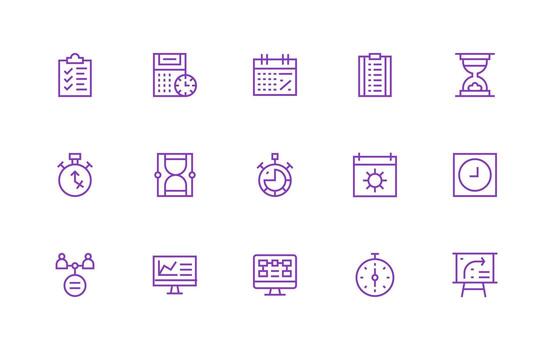 15 Project Management Icons in Regular Line Aesthetic Interface Icons for Daily Use vector
