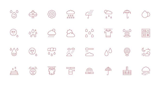 Delgado línea estilo humedad íconos con 32 vectores simplificado icono paquete para visual herramientas