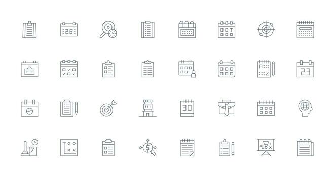 32 Thin Line Icons for Planning Graphics Clear and Concise Icon Set Collection vector