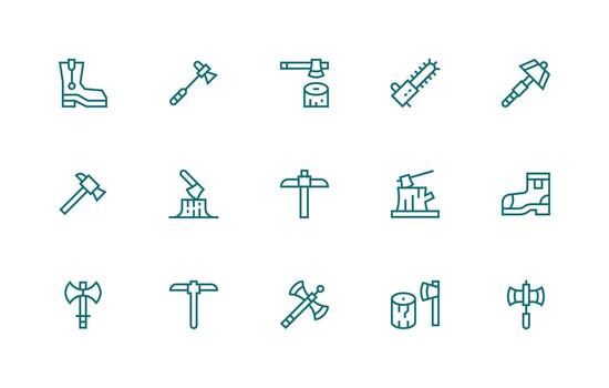15 regular línea íconos para leñador gráficos versátil icono colección para diseñadores vector