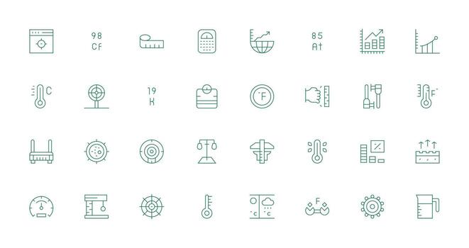 Metric Design Icons featuring 32 in Thin Line Style Icon Collection Set vector