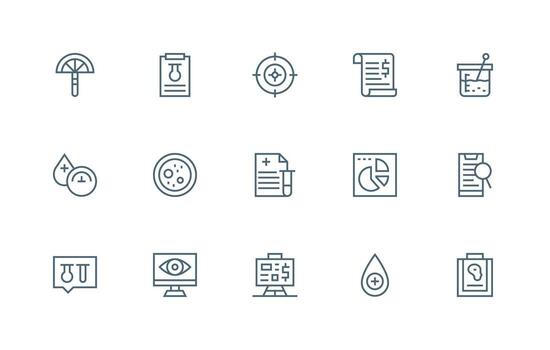 Analysis Visual Pack containing 15 Regular Line Icons UI-Ready Icon Collection vector