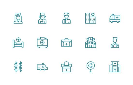 15 Regular Line Vectors for Ambulance Theme UI Icon Set