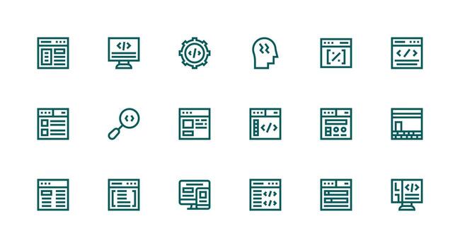 html icono conjunto con 18 fuerte carrera línea gráficos icono paquete para varios temas vector