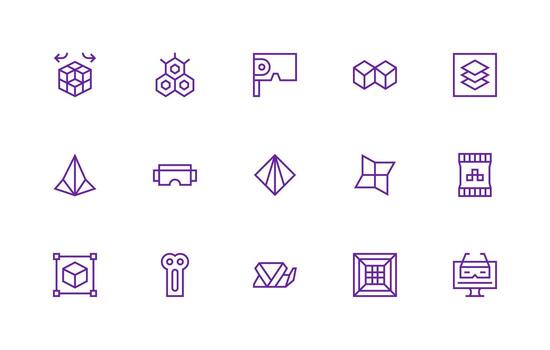 3D Design Icons featuring 15 in Regular Line Style Simple Icon Pack vector