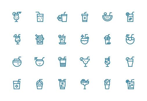 Straw Design Icons featuring 24 in Thick Line Line Style Reusable Icon Set vector