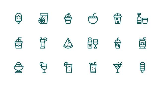Refreshment featuring 18 Icons in Strong Stroke Line Design Lightweight Icon Series for Fast Prototypes vector
