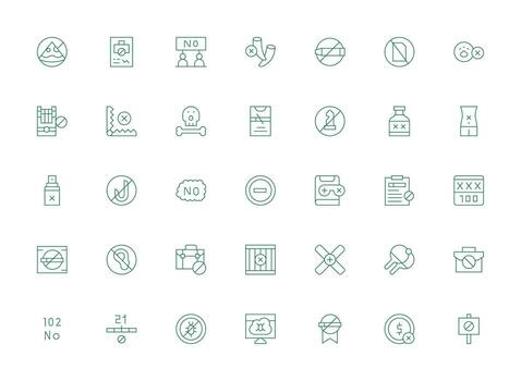 Not Allowed Design Icons featuring 35 in Light Line Style Neutral Style Icons for Any Project vector
