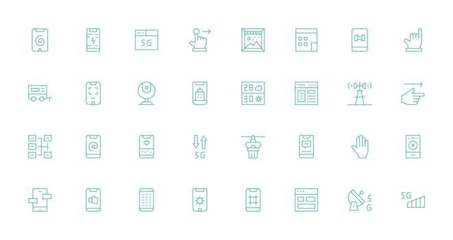 32 Thin Line Vectors for Mobile Theme Icon Set for Web