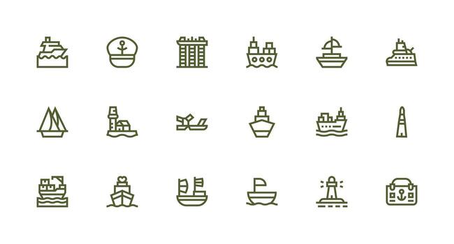 Strong Stroke Line Icons from Harbor Set with 18 Vectors Minimal Icon Set for Interface Projects