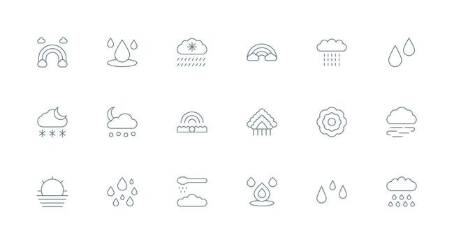 Atmosphere Icon Set with 18 Minimal Line Graphics Lightweight Icon Series vector