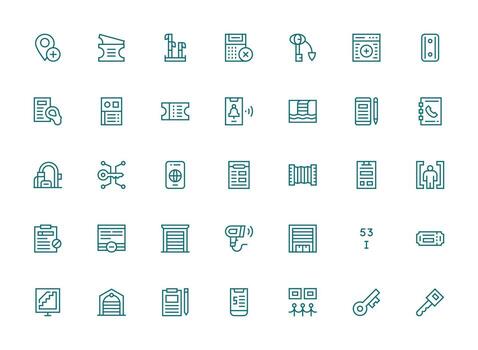 Entry Design Icons featuring 35 in Regular Clean Line Style Web Icon Collection vector