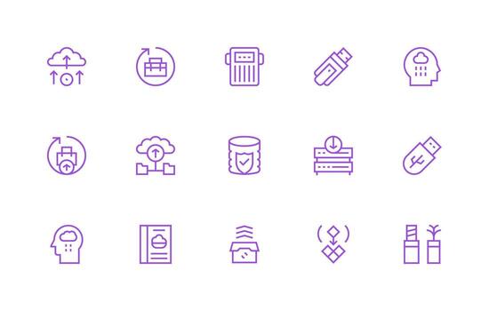 Data Backup Design Icons featuring 15 in Regular Line Style Responsive Icon Set for Flexible Layouts vector