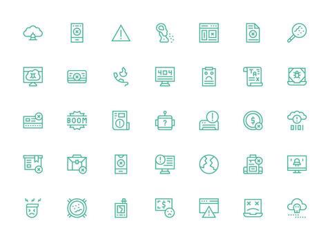 Error featuring 35 Icons in Regular Clean Line Design Compact Icon Set vector