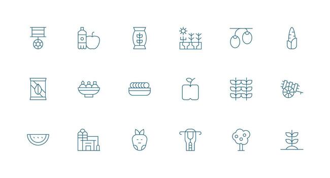 Produce Set with 18 Minimal Line Icons Balanced Icon Set for Functional Design vector