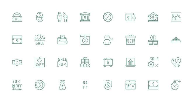 Savings featuring 32 Icons in Thin Line Design Essential Icon Set for Teams vector
