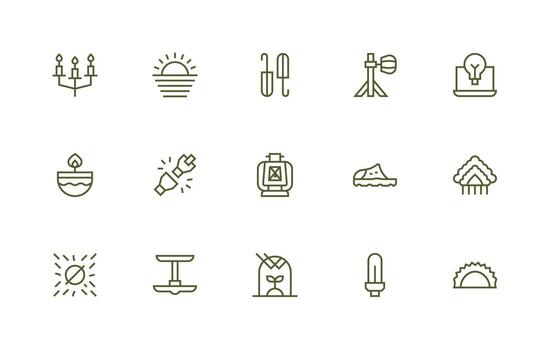 Light Icon Collection with 15 Regular Line Designs Simplified Icon Pack for Visual Tools vector