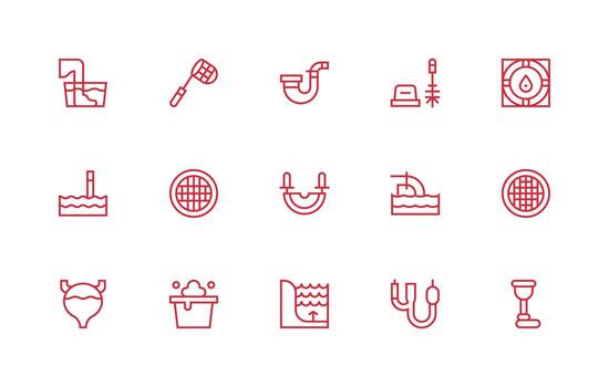 Regular Line Style Drainage Icons with 15 Vectors Flexible Icon System for Web Interfaces