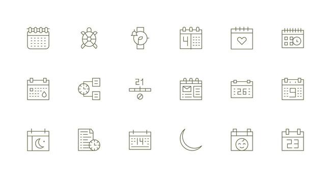 calendario diseño íconos presentando 18 en mínimo línea estilo optimizado icono paquete para digital productos vector