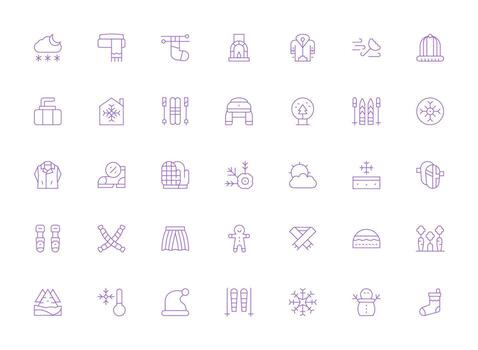 35 ligero línea íconos para invierno gráficos agudo íconos para presentaciones vector