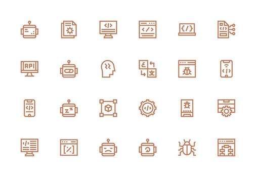 24 grueso línea línea estilo íconos desde programación colección ordenado icono conjunto vector