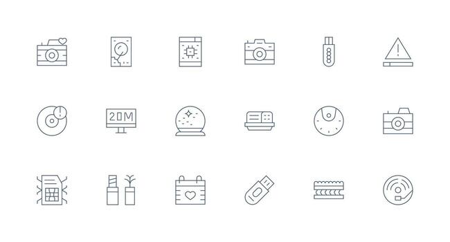Minimal Line Style Memory Icons with 18 Vectors Compact Icon Set