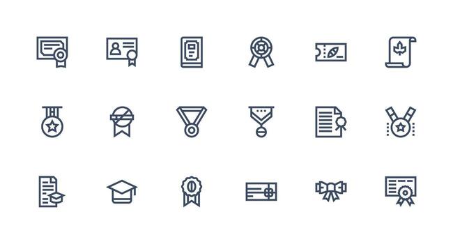 18 Certificate Icons in Strong Stroke Line Aesthetic Minimal Icon Set for Interface Projects vector